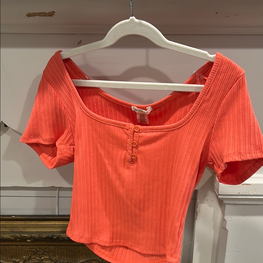 Women's Coral square neck Ribbed Top